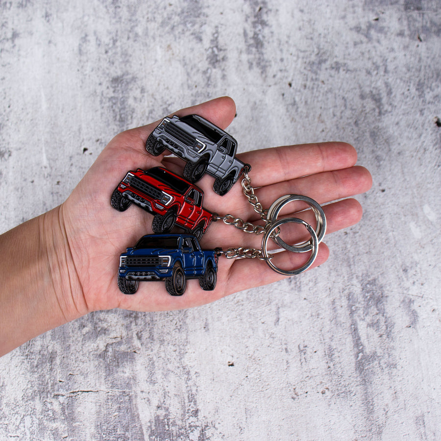 Ford F-150 Raptor SVT Red PU Leather Strap Silver Metal Bar LED Printed Logo Key Chain Ford F-150 Raptor SVT Red PU Leather Strap Silver Metal Bar LED Printed Logo Key Chain