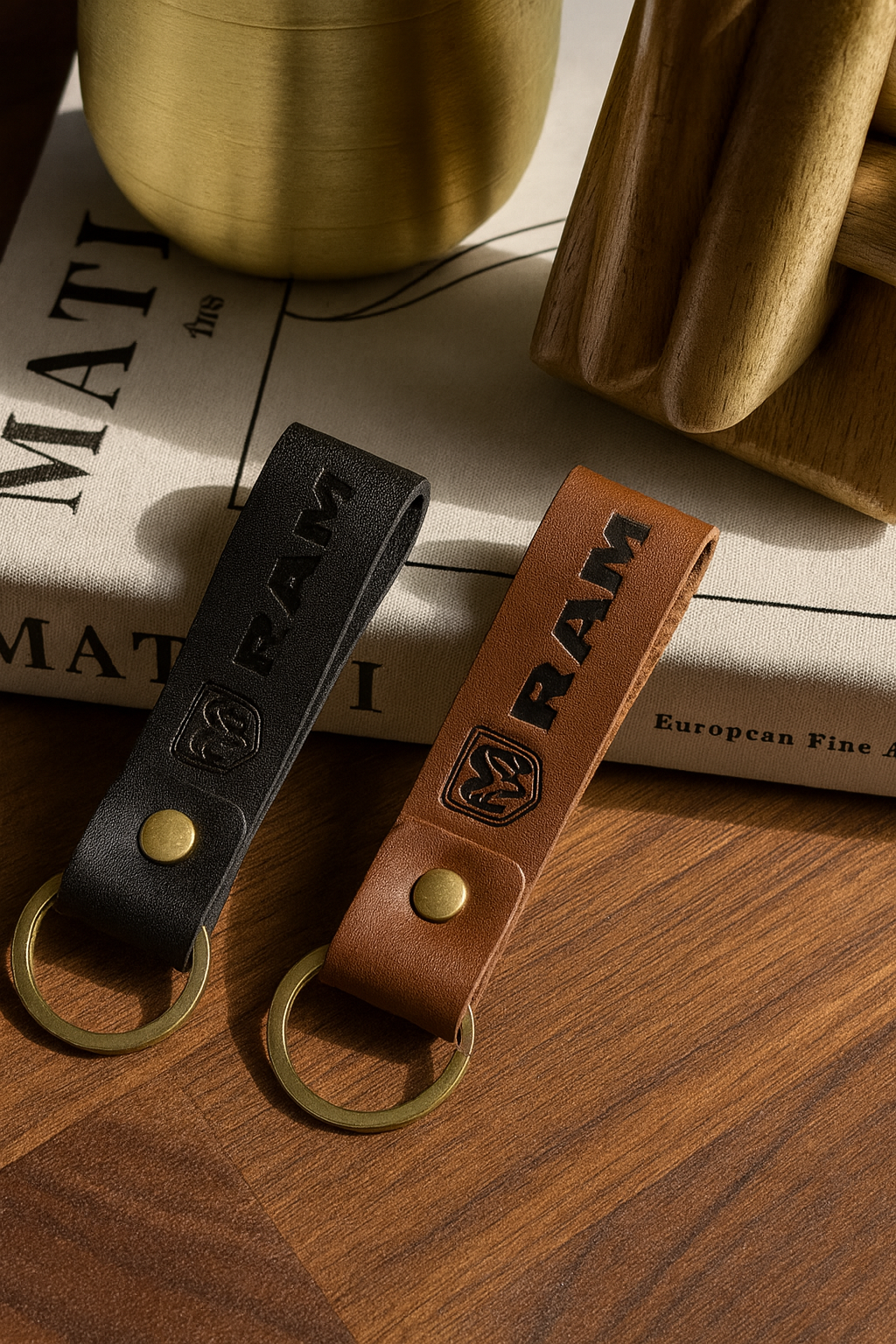 Dodge Ram Keychain & Keyring - Duo Premium Black Leather Dodge Ram Keychain & Keyring - Duo Premium Black Leather